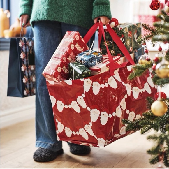 IKEA  VINTERFINT Christmas Shopping bag, large, Santa Claus pattern red. NWT - Picture 2 of 3